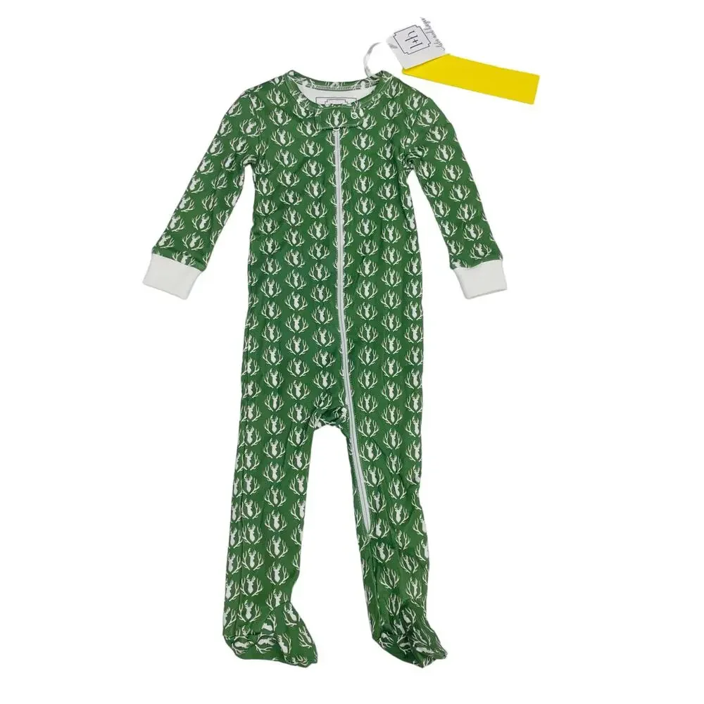 NWT Lila & Hayes 6-9M Parker Zipper Pjs in Deer & Antler Footie